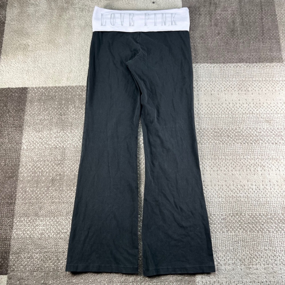 Victoria's Secret Pink Yoga Pants Black Pink Foldover Waist Flare Leg M